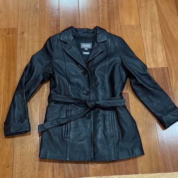 Wilsons Vintage Leather Black Belted Lined Jacket Size M - Picture 1 of 11